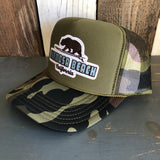 Hermosa Beach SURFING GRIZZLY BEAR Trucker Hat - Camouflage/Olive