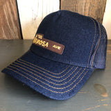 Hermosa Beach HERMOSA AVE Premium Denim Trucker Hat - Navy/Gold Stitching