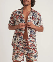 Tencel Linen Short Sleeve Resort Button-Up Shirt in Tropical Print